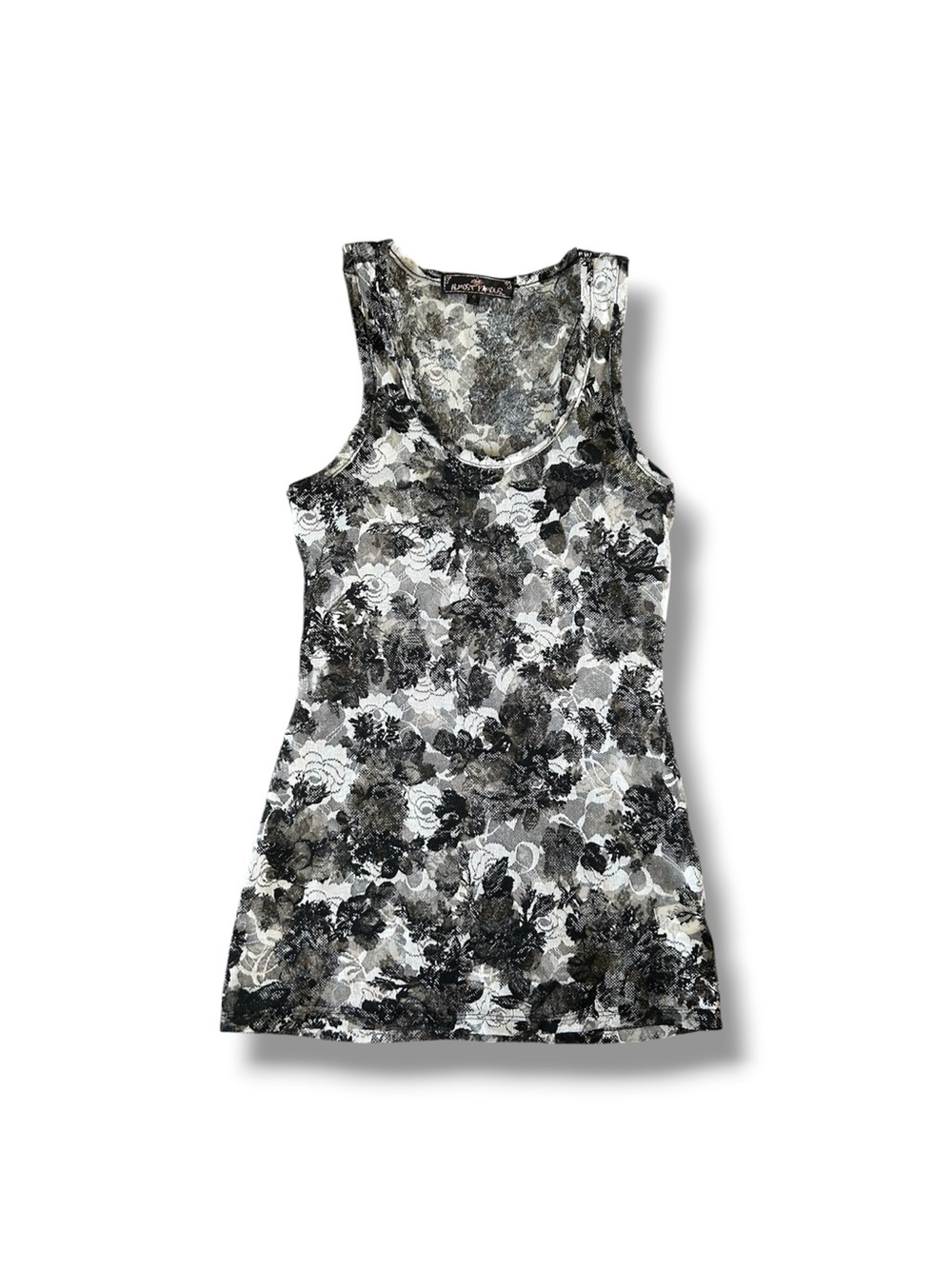 [Almost Famous] Black and White Floral Lace Tank
